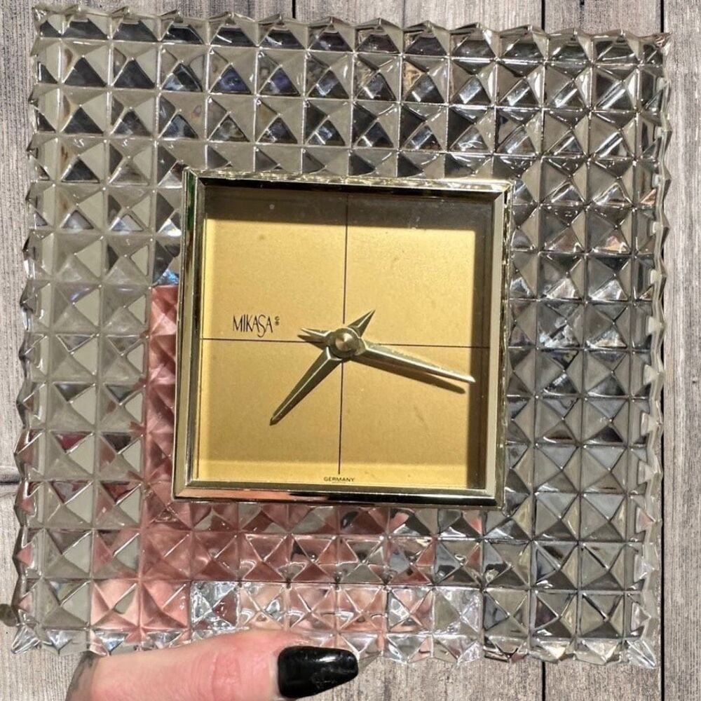 MIKASA Crystal Desk Clock with Gold Accents